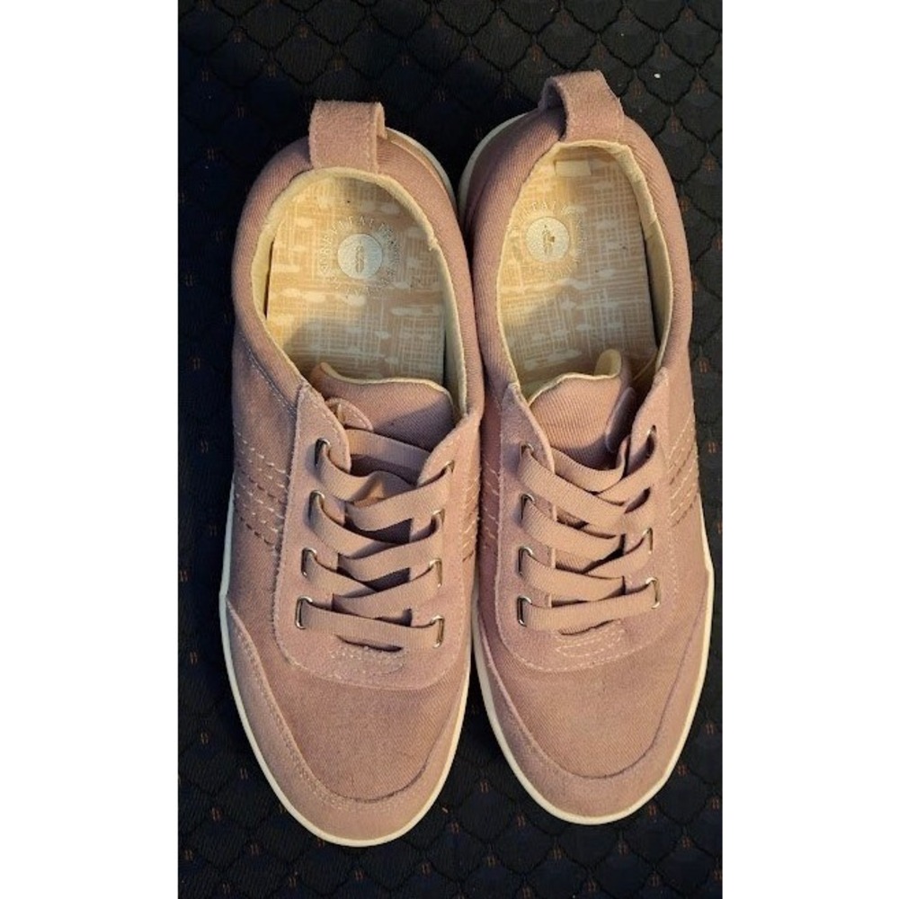 Revitalign Womens Mauve Pink Canvas Suede Orthotic Lace Up Sneakers Low Top